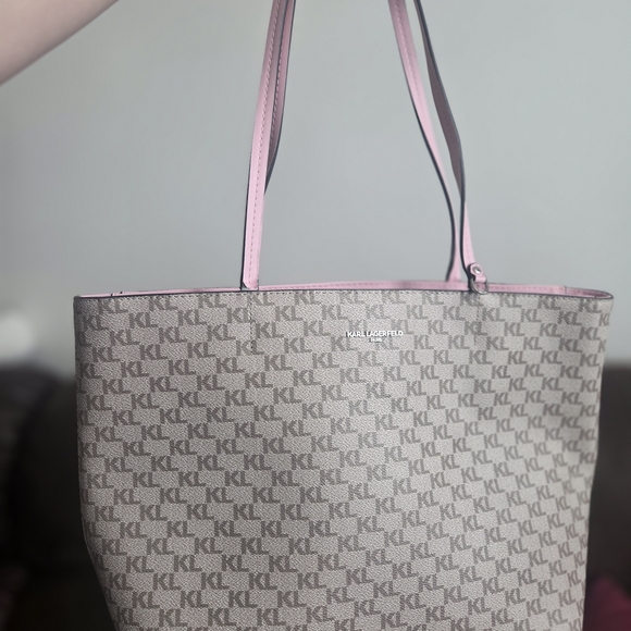 Karl Lagerfeld Gray and Pink Women's Tote Bag - Picture 1 of 5